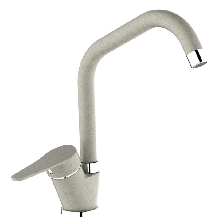 Miscelatore per cucina in ottone effetto avena granito beige, canna a ponte