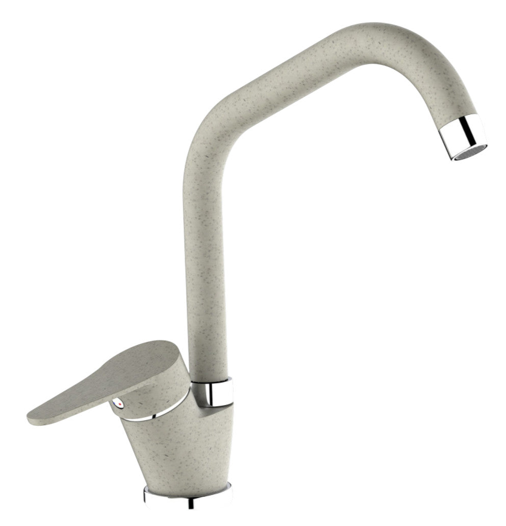 Miscelatore per cucina in ottone effetto avena granito beige, canna a ponte