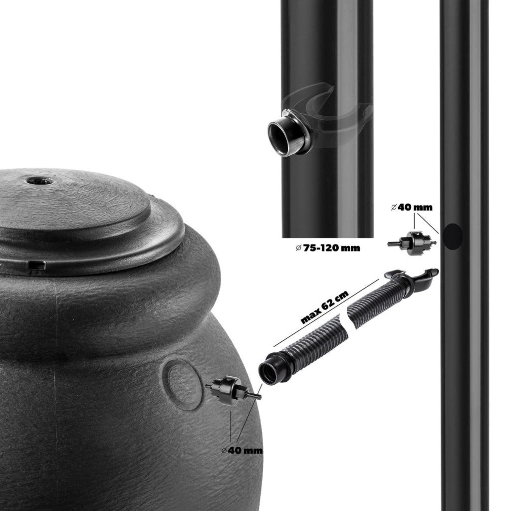 Serbatoio per acqua piovana KADAX 210L + Kit di collegamento al rubinetto e supporto