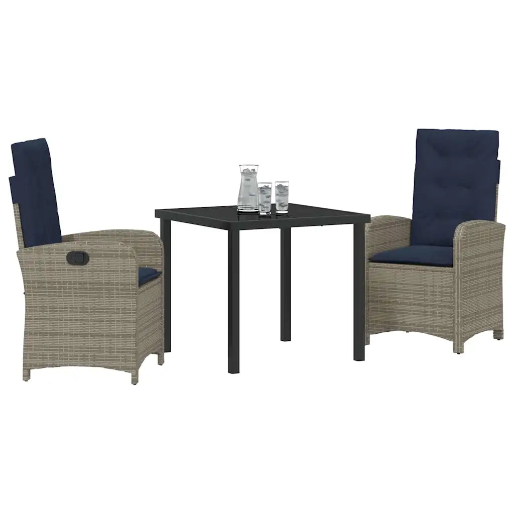Set da Pranzo per Giardino con cuscino 3 pcs Grigio polyrattan