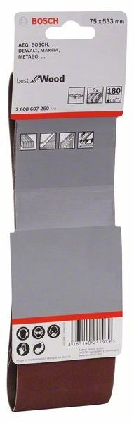 2608607260 - Set di nastri abrasivi da 3 pz. X440 75 x 533 mm, P180, BEST for LEGNO-+VERNICE