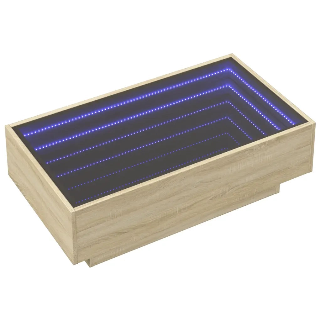 Tavolino Salotto con LED-Tavolino da soggiorno-Tavolo Rovere Sonoma 90x50x30 cm Multistrato
