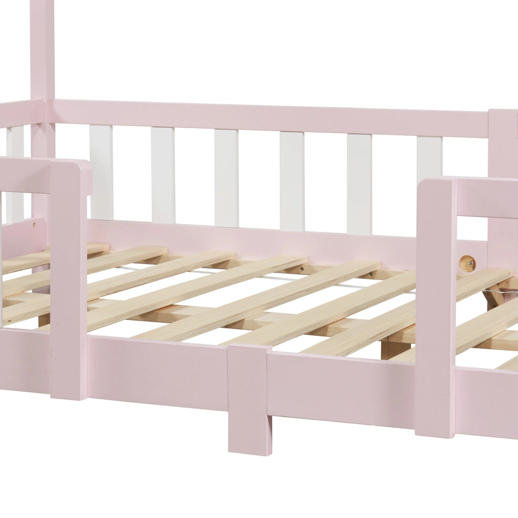 Letto per Cameretta Treviolo a Forma di Casetta 140x200 cm Rosa [en.casa]