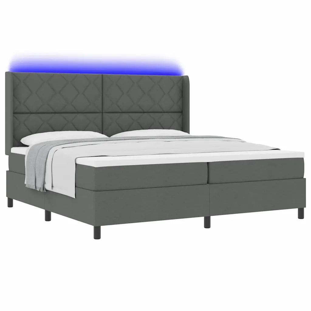 Letto a Sorgente LED Grigio scuro 200 x 200 cm Tessuto