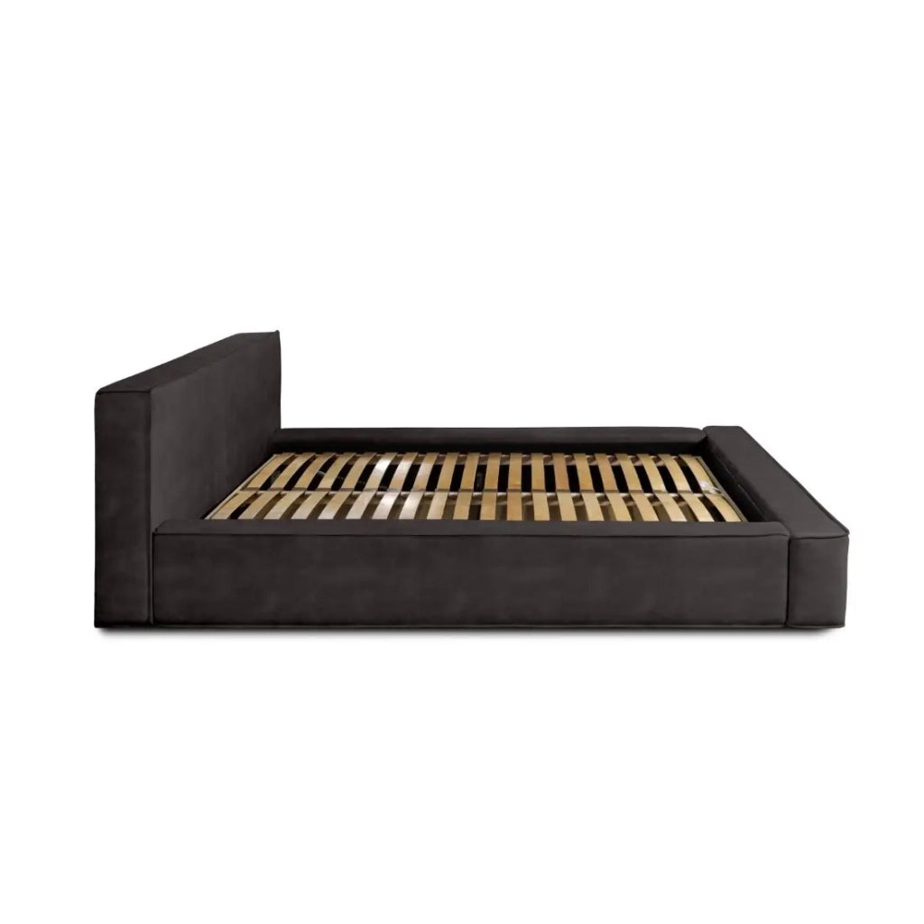 Letto contenitore VELORA – Grigio antracite – 180x200 cm – Tessuto velluto morbido – Rete sollevabile – Spazio di stoccaggio integrato