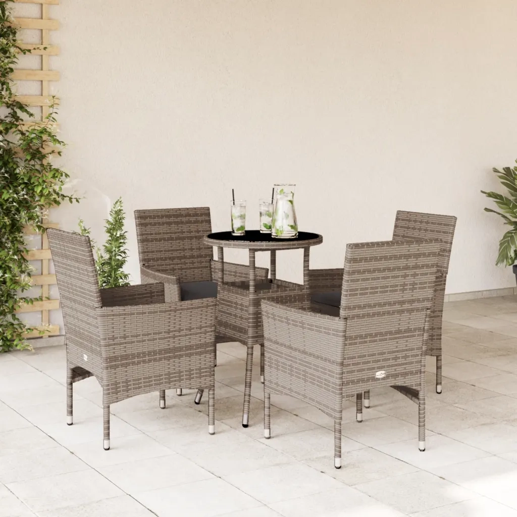 Set da Pranzo da Giardino 5 pz | Set Salotto da Giardino con Cuscini Polyrattan e Vetro