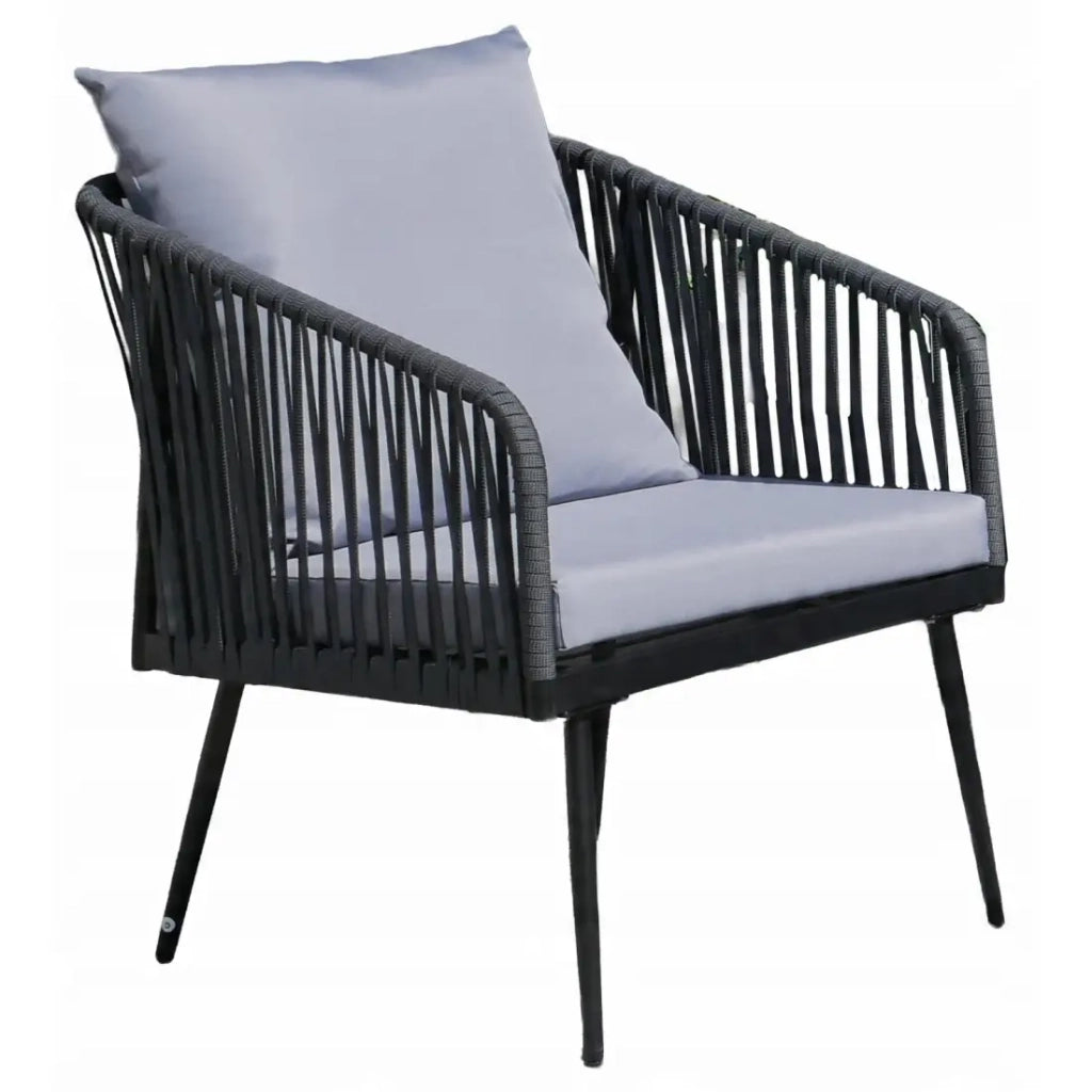 Set da giardino 4 posti STRAPA antracite con corda intrecciata e tavolino basso