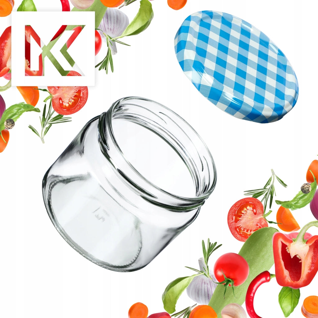 KADAX Sonka barattoli di vetro 330ml 50pz 82mm + coperchio "Blue Lattice"