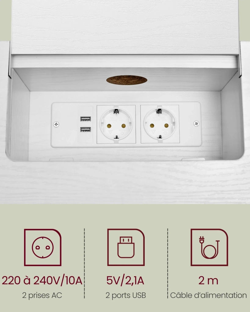 Consolle sottile con multipresa tavolino da divano con 2 scomparti ricarica nascosta salvaspazio per ingresso/soggiorno bianco 12_0007504