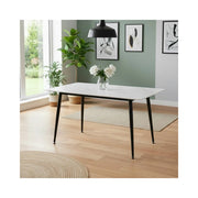 Tavolo da Pranzo Kilo 140×80 cm in Ceramica Effetto Marmo Bianco opaco e Gambe Nere