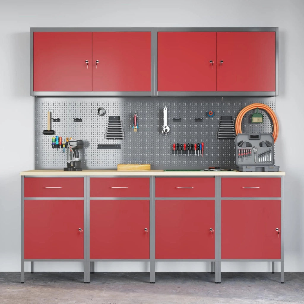 Mobile da lavoro 10 pcs Rosso Legno ingegnerizzato e acciaio 3321483