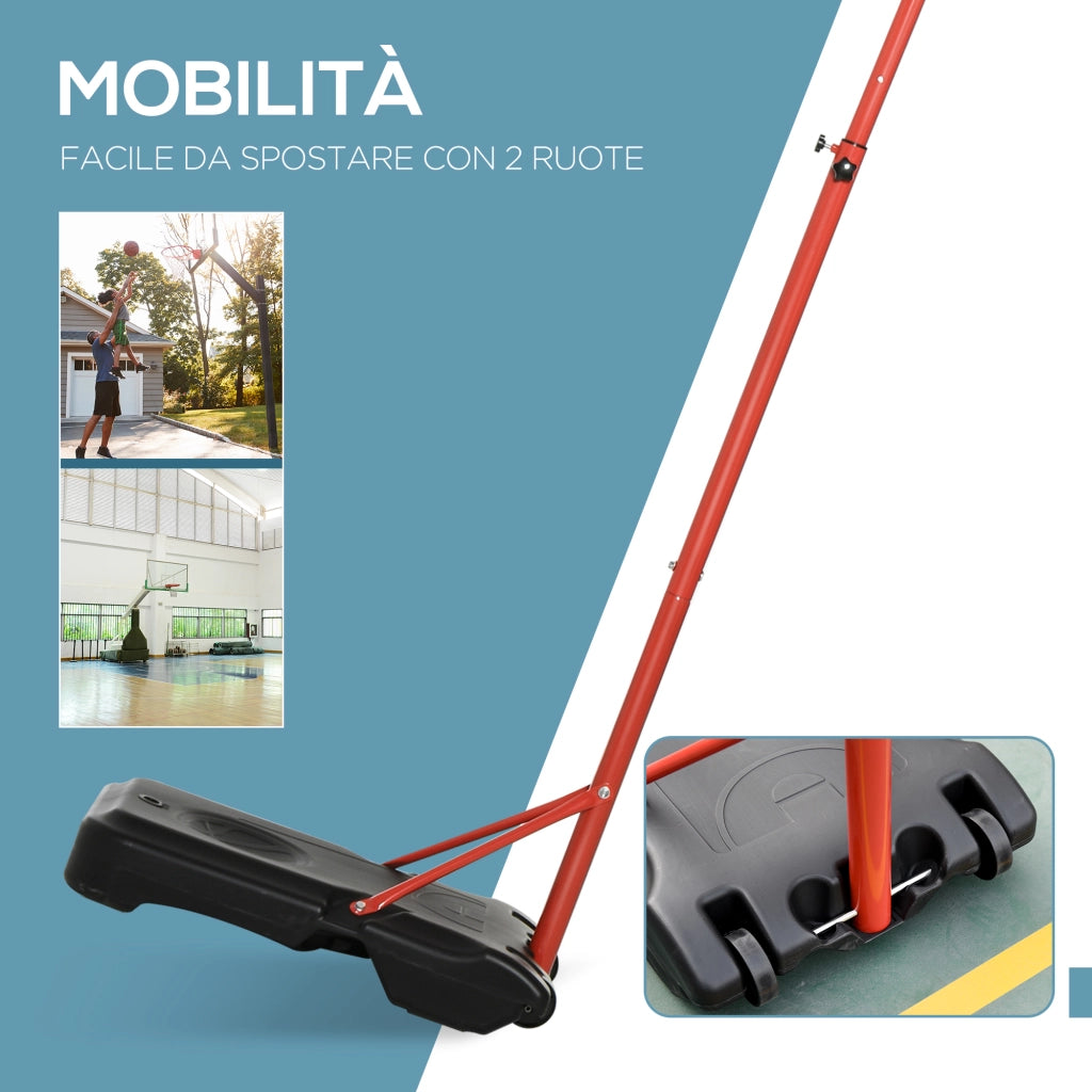 Canestro da Basket Portatile per Esterno Regolabile ¨C Minimal ¨C Acciaio e Nylon 73x49x194-249cm