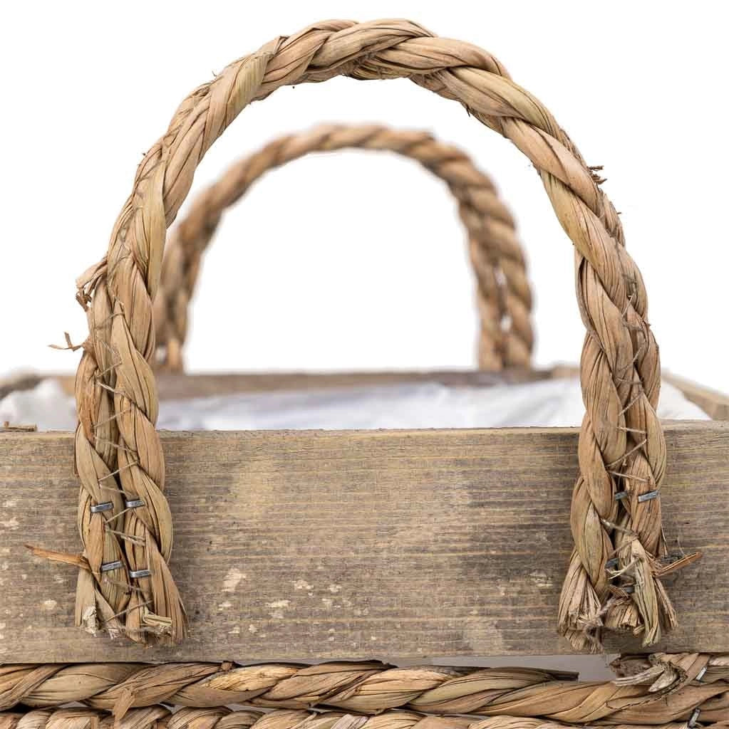 Cesto in legno e corda con manici marroni 29x19x14h