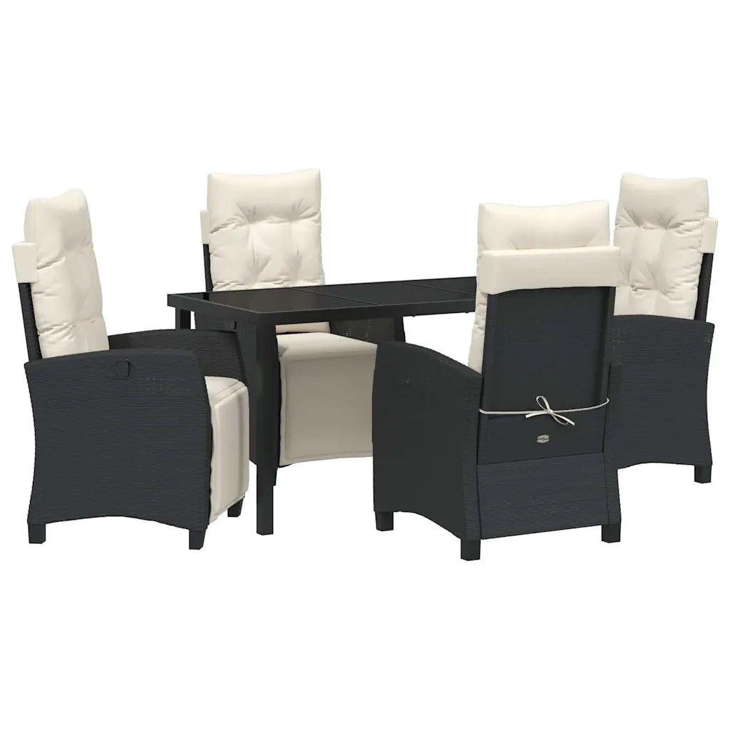 Set da Pranzo per Giardino con cuscino 5 pcs Nero polyrattan 3380416