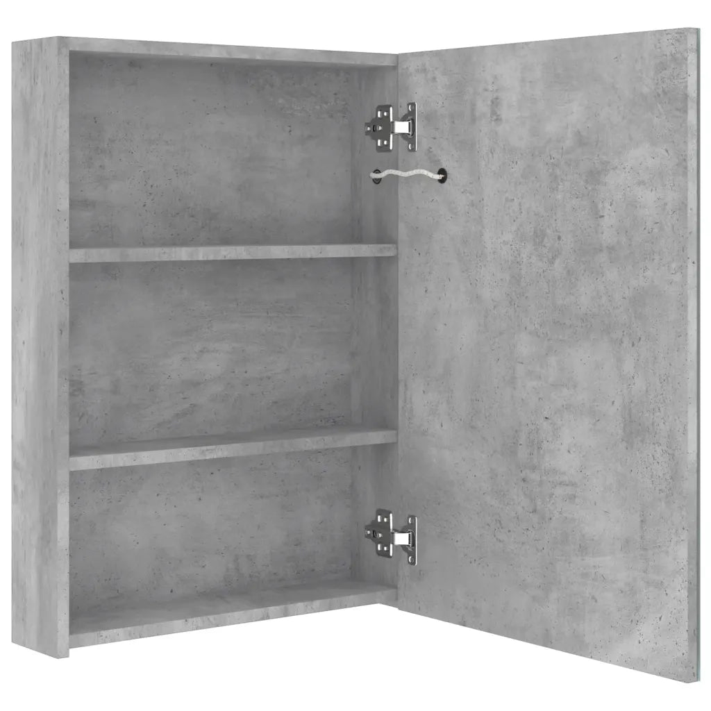 Armadietto Bagno | Armadio da bagno con Specchio e LED Grigio Cemento 50x13x70 cm