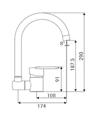 Miscelatore per cucina in ottone cromato, con canna abbattibile sottofinestra laterale