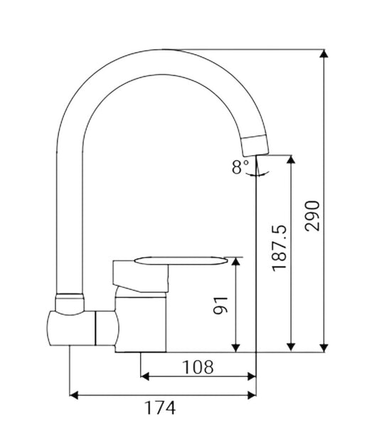 Miscelatore per cucina in ottone cromato, con canna abbattibile sottofinestra laterale