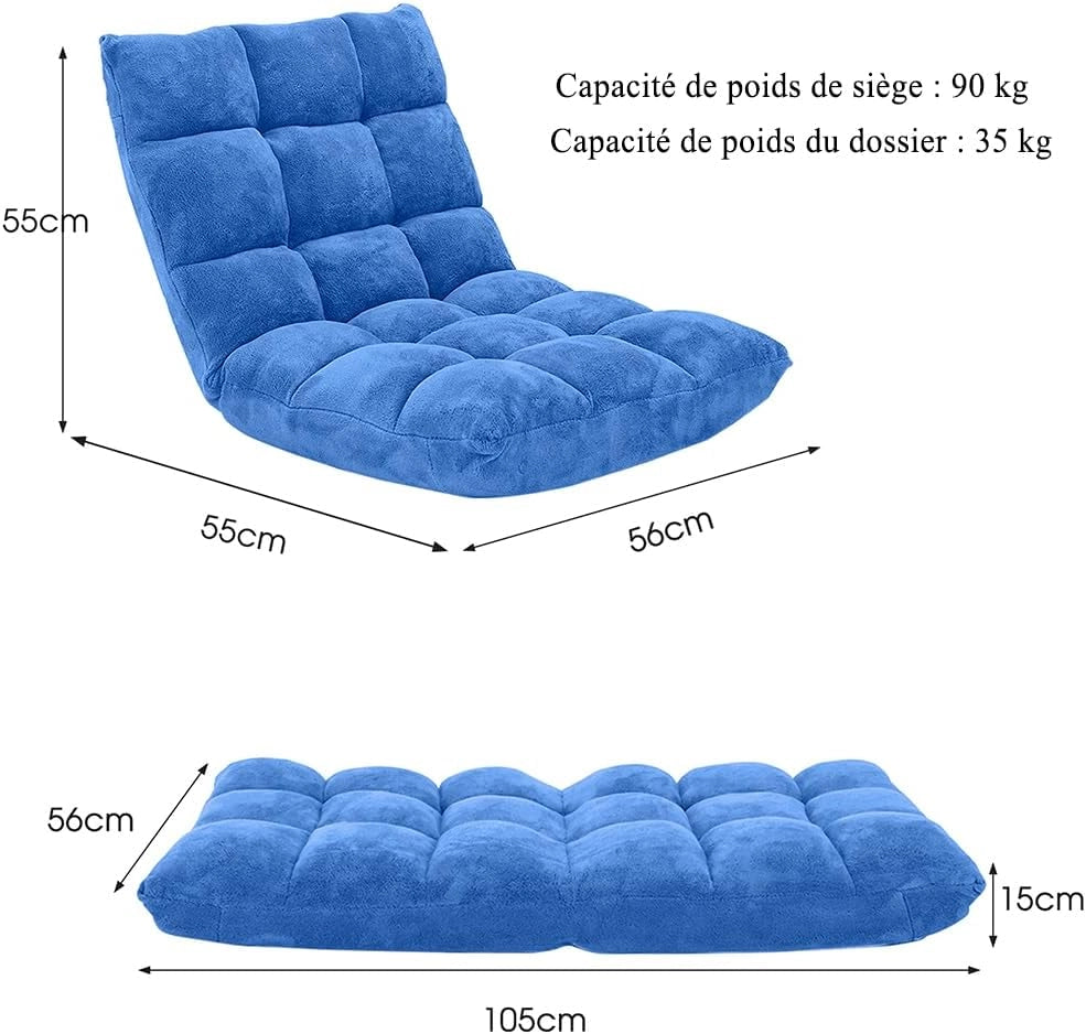 Sedia da pavimento con schienale regolabile, divano da pavimento pieghevole, poltrona da pavimento imbottita, sedia da meditazione per casa e ufficio (blu)