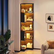 Libreria angolare con LED controllabile via app, 5 ripiani, per studio e ufficio, in MDF, nero, 63,5 × 45 × 175 cm