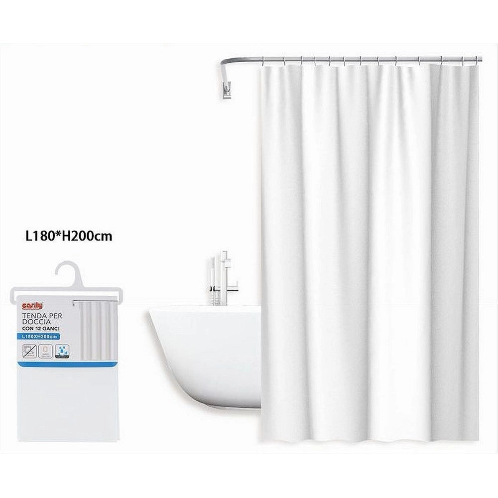 Trade Shop - Tenda Da Doccia Impermeabile Peva Bianca 12 Ganci 180 X 200cm Arredo Bagno 69809 -