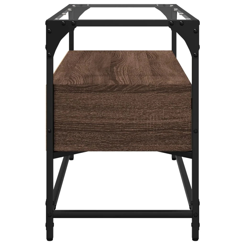 Mobile TV multimediale mensola per TV credenza per TV sala da pranzo soggiorno camera da letto con piano in vetro legno di rovere ingegnerizzato marrone 02_0026416