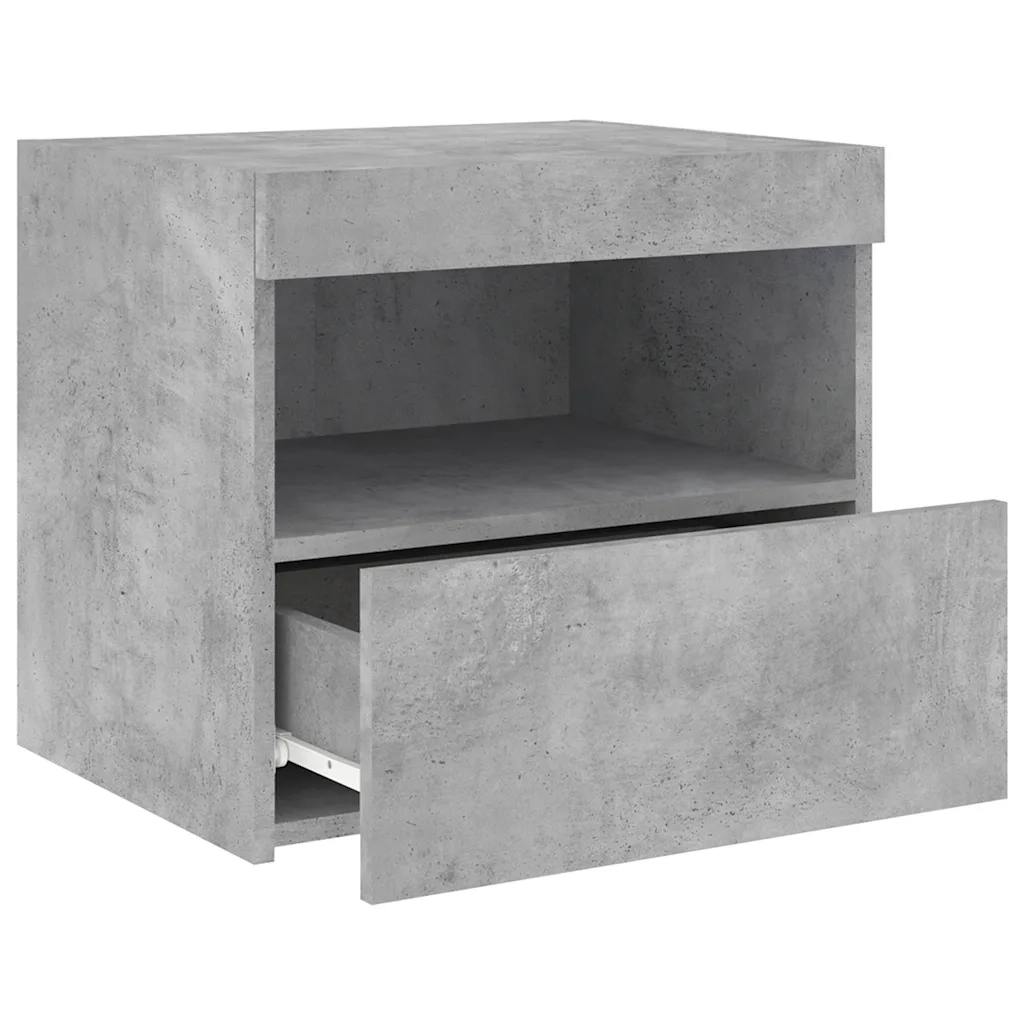 Comodino con Luci LED-Tavolino da notte Grigio Cemento 50x40x45 cm