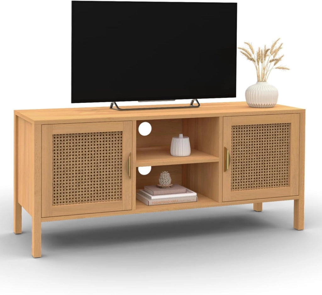 Mueble TV EDHEN 2 puertas con mimbre 110 cm