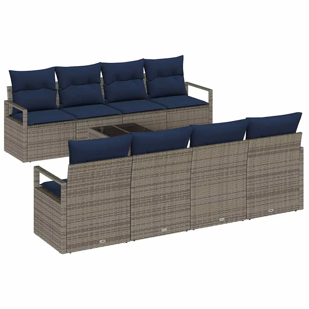 Set di divani con cuscino 7 pcs Grigio e Blu polyrattan
