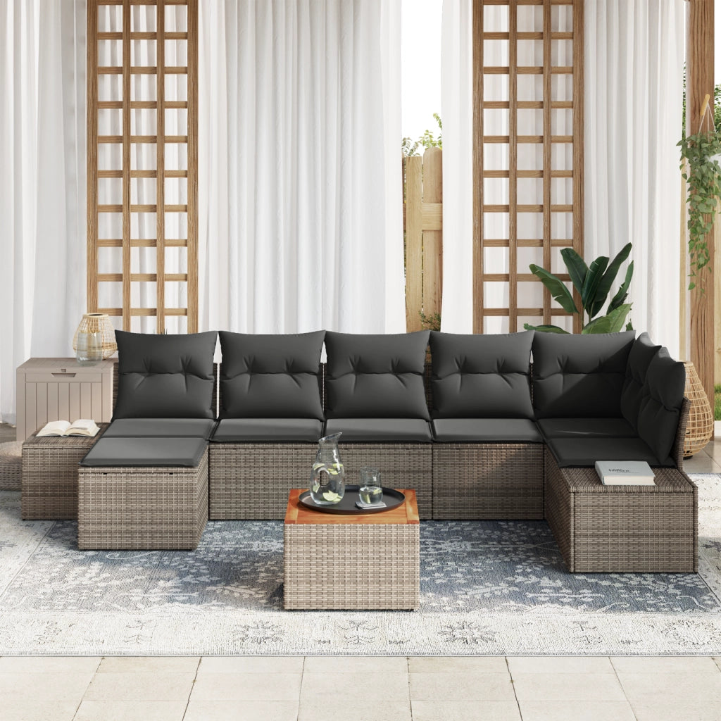 Set di divani da giardino 8 pezzi con cuscini grigio rattan sintetico acacia