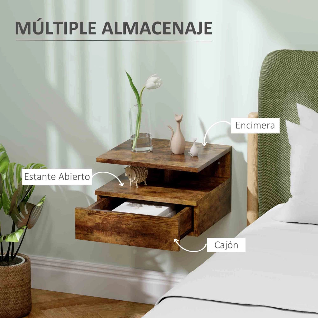 Comodino Moderno con Cassetto e Ripiano ¨C zephmum ¨C Marrone 35x32x22.5 cm
