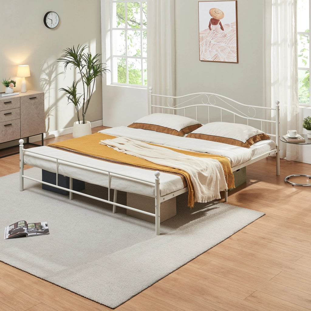 Letto Doppio Florenz in Acciaio con Testiera Alta Decorativa 180 x 200 cm Bianco [en.casa]