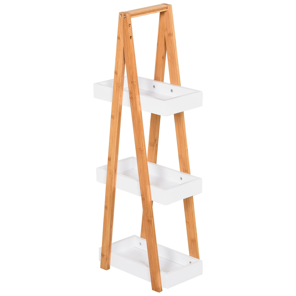 Kleankin Scaffale Bagno 3 Ripiani in MDF e Bamb¨´, 30x18x81cm, Colore Legno e Grigio