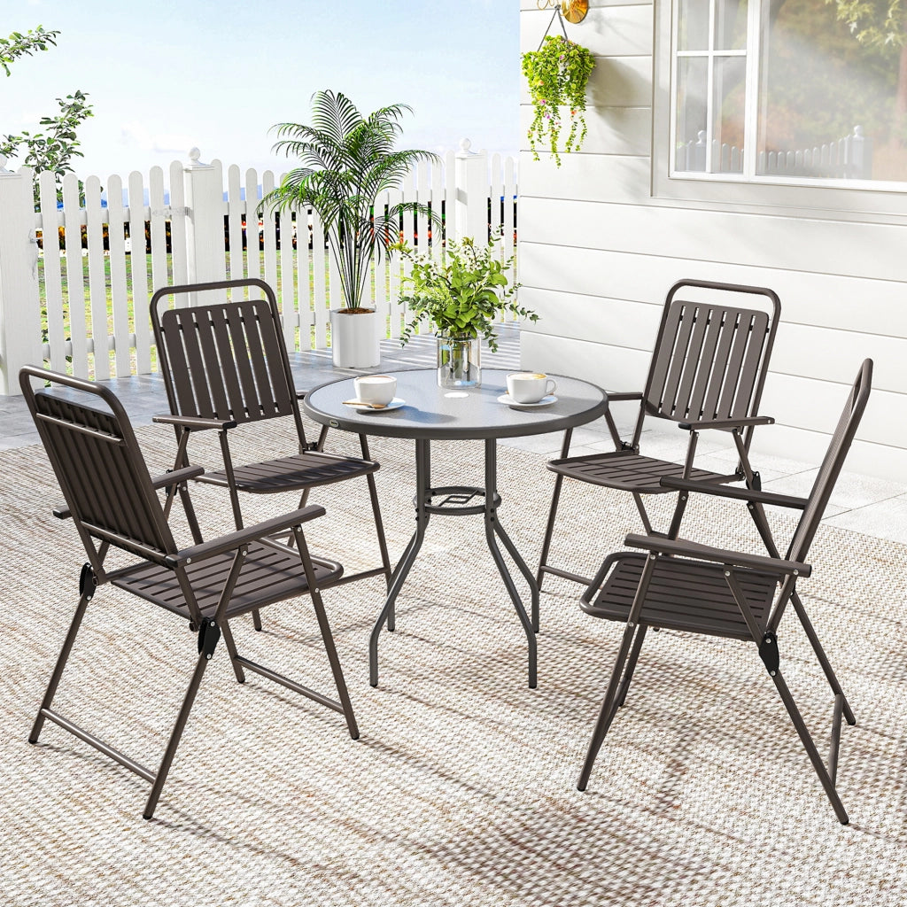 Set di 4 Sedie da Giardino Pieghevoli con Braccioli ¨C zephmum ¨C Marrone 55x63x93 cm