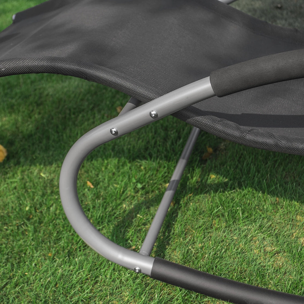 SoBuy Lettino Sdraio da Giardino a Dondolo - Sedia a Dondolo da Esterno in Textilene Nero con Telaio in Metallo, 150x63x87cm, Lettino Prendisole per Terrazza, Piscina, Patio, OGS28-SCH
