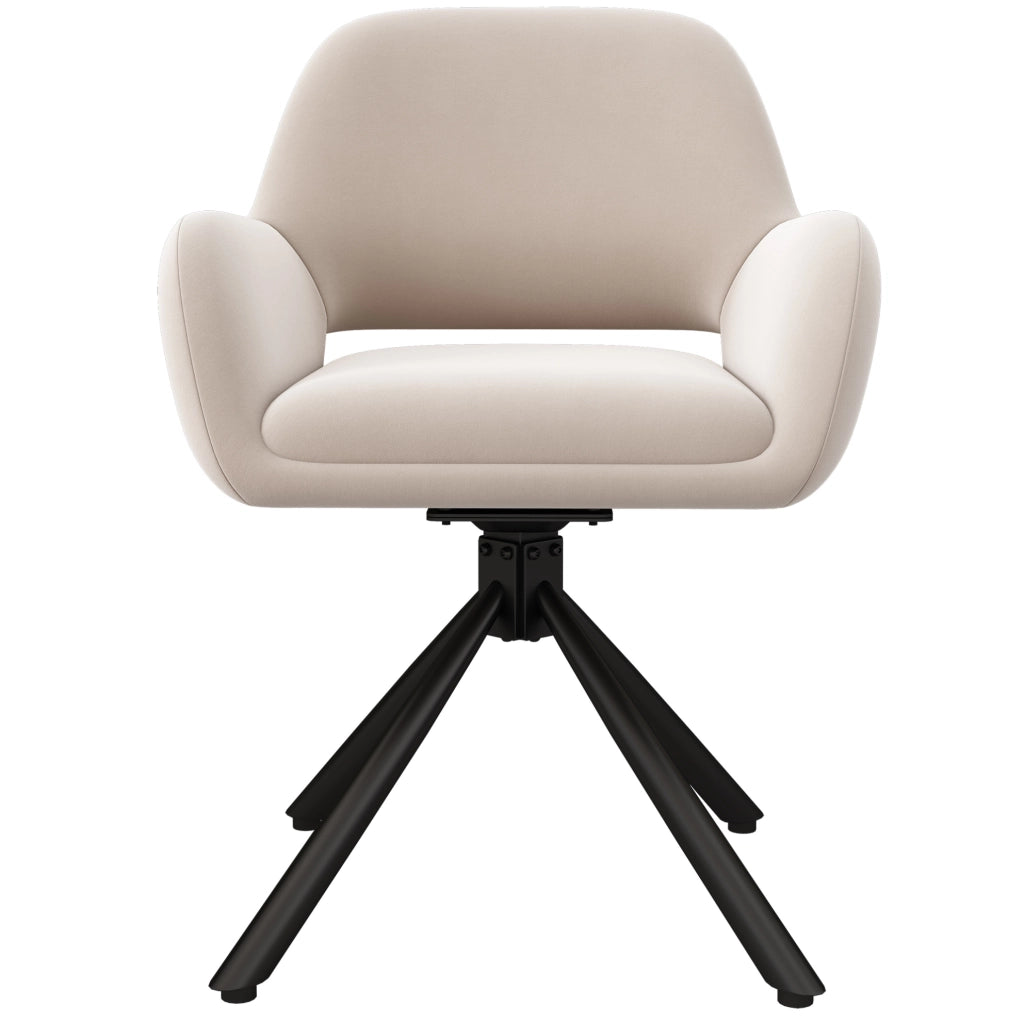 Set di 4 sedie da pranzo girevoli in velluto beige con braccioli