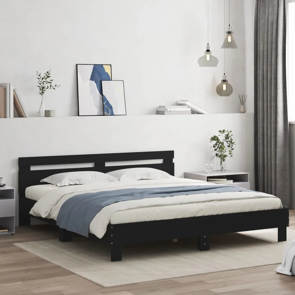 Giroletto con Testiera Nero 160x200 cm in Legno Multistratocod mxl 134255