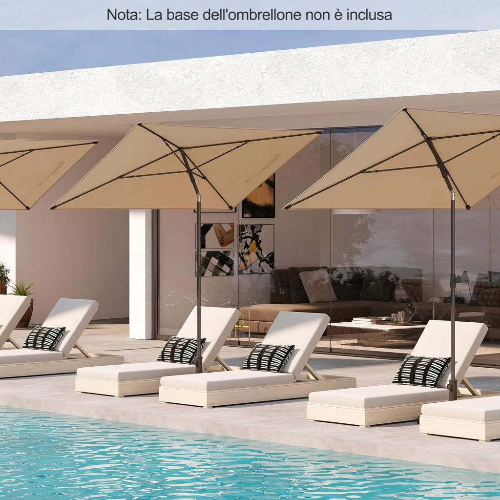 Ombrellone per Patio 213 X 140 cm, Ombrellone Rettangolare da Esterno con Inclinazione Regolabile, Borsa di Trasporto, Parasole Pieghevole per Veranda, Giardino, Piscina, Spiaggia (Beige)