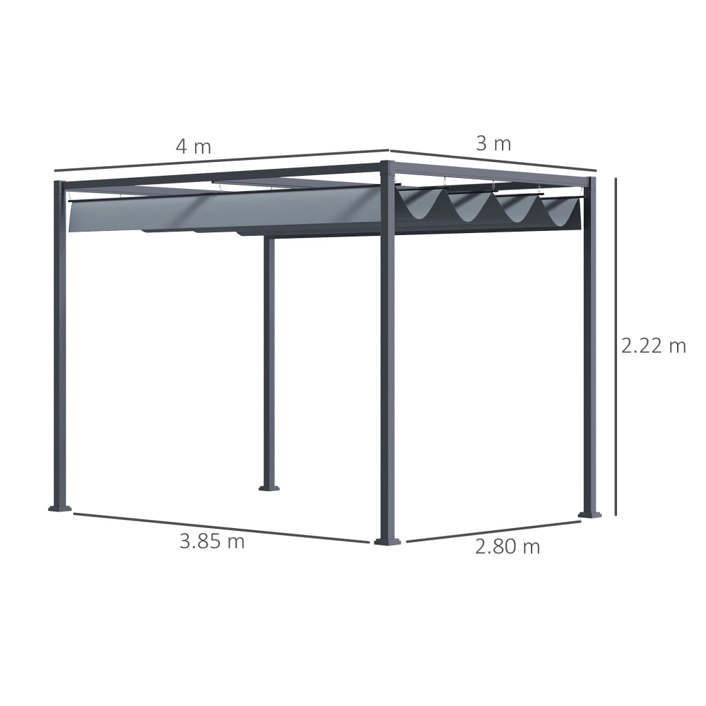 Gazebo da giardino Pergola 4x3m tetto in acciaio per patio gazebo da giardino con tetto regolabile indipendente protezione solare per patio e giardino grigio scuro