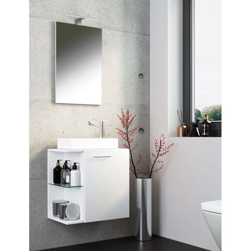 Oasi di Ezooza Mobile Sospeso con lavabo in ceramica di alta qualità e specchio, Bianco/Bianco , lavabo Bianco