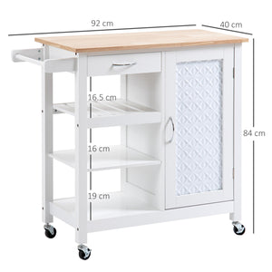 Carrello da Cucina 92x40x84 cm 1 Cassetto 1 Armadietto 3 Ripiani in MDF e Acciaio Bianco