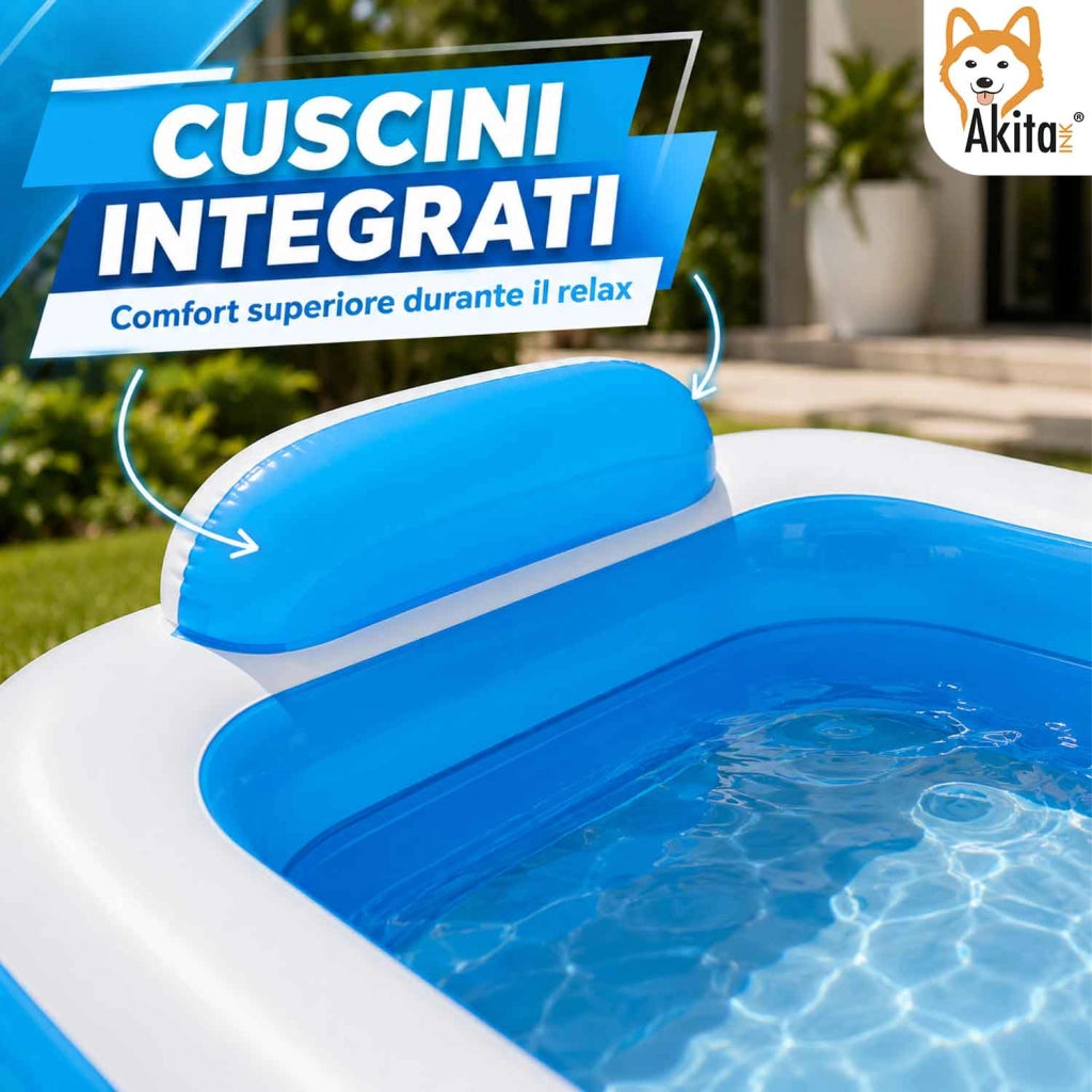 Akitaink Piscina Gonfiabile 200x150 cm con Cuscini