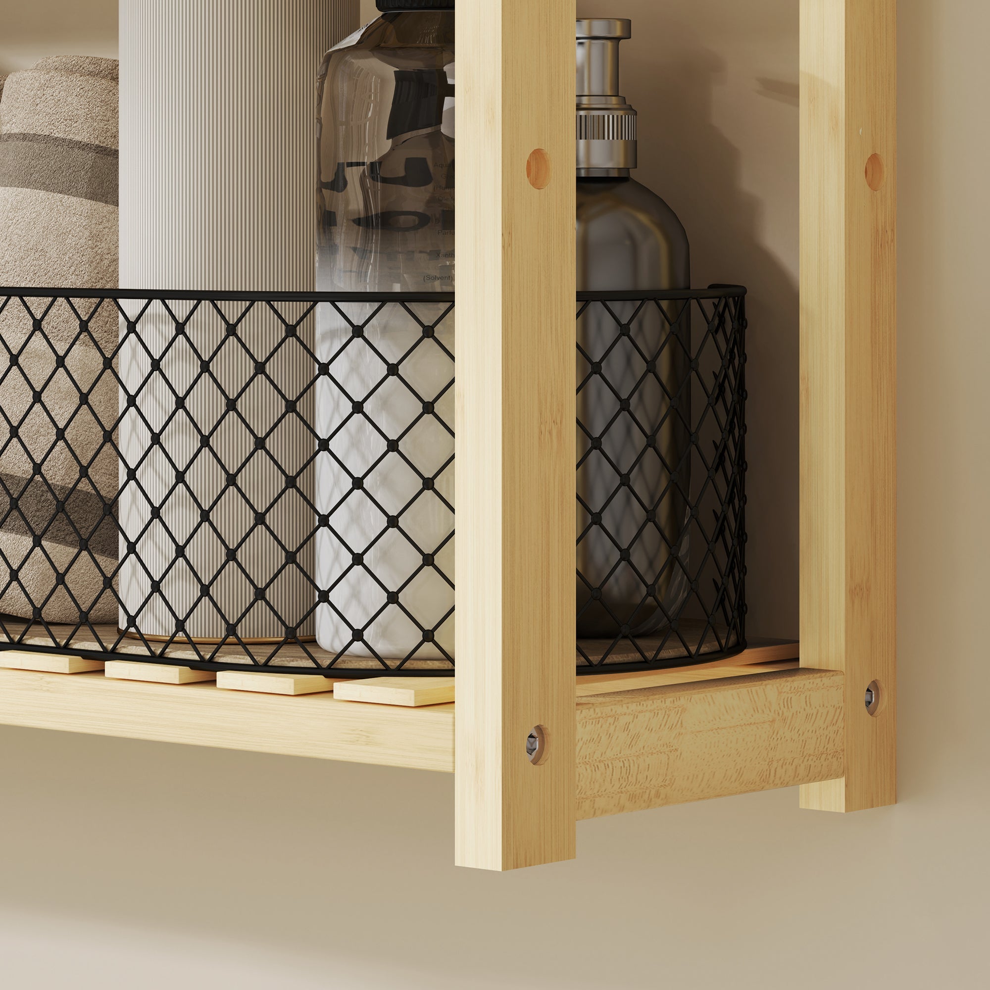 Scaffale per il Bagno 60x15x50 cm 3 Ripiani Regolabili in 5 Posizioni in Bambù