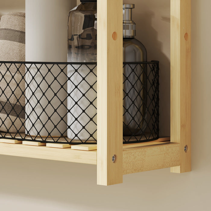 Scaffale per il Bagno 60x15x50 cm 3 Ripiani Regolabili in 5 Posizioni in Bambù