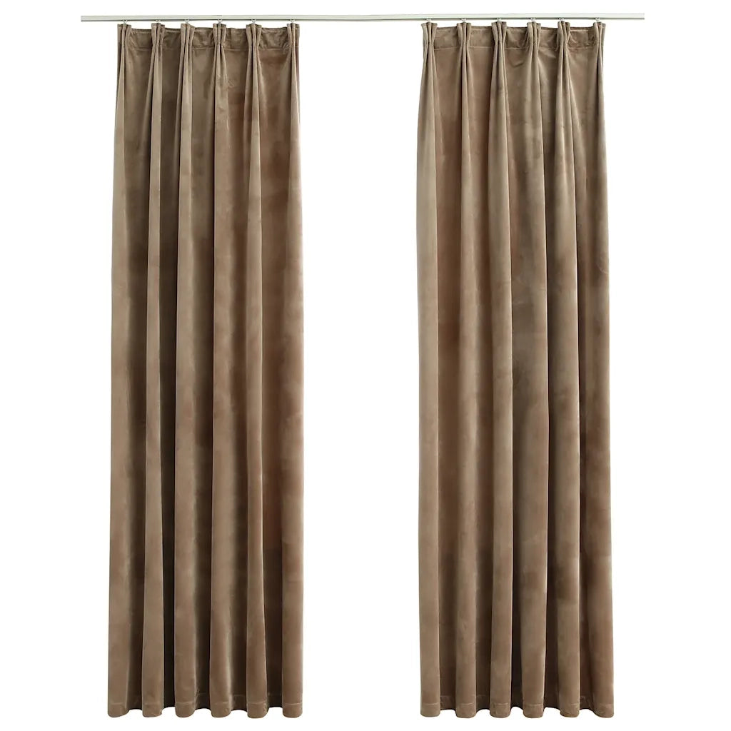 Tende Oscuranti | Tende Blackout con Ganci 2 pz Beige in Velluto 140x225 cm