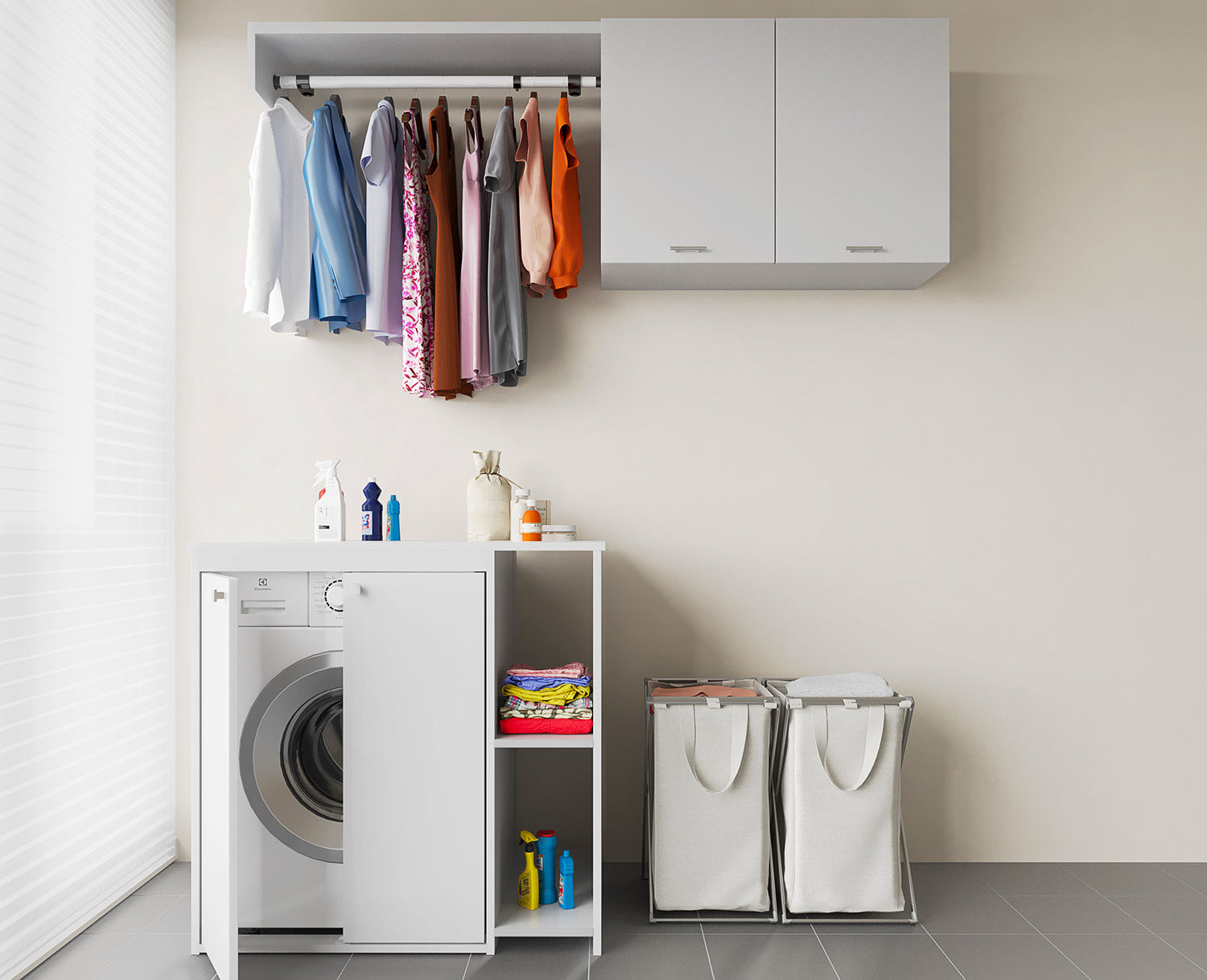 Coprilavatrice da Esterno in PVC 95x60x94 cm 2 Ante con Ripiani Laterali Laundry Bianco