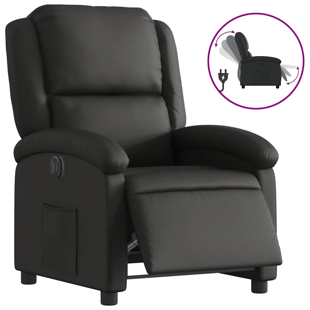 Poltrona Reclinabile Elettrica Nera in Vera Pelle 3204254