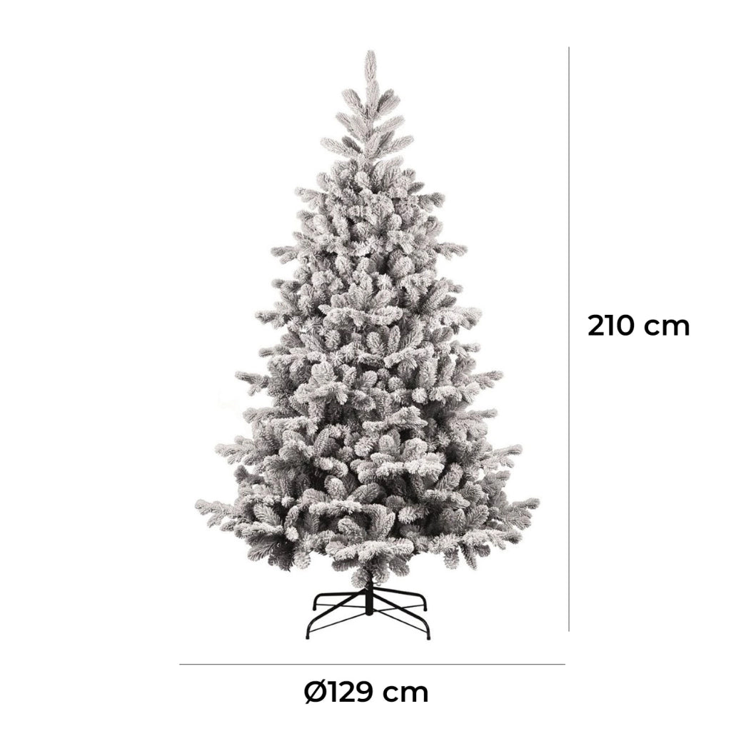 Albero di Natale Artificiale Floccato Effetto Realistico Innevato 210 cm 922 Rami Montaggio a Ombrello Effetto Neve