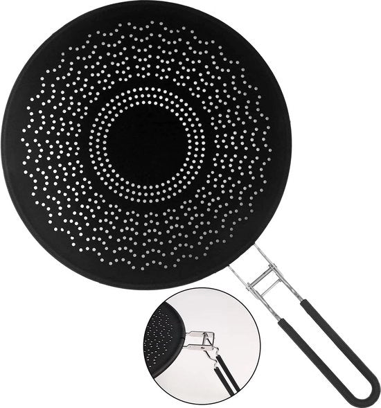 Spatschermo termoisolante con maniglia ripiegabile, copertura per padelle/ setola termoresistente, protegge la pelle da ustioni - spatschermo per cottura e grigliatura 29,5 cm nero