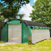 Serra tunnel 6 x 3 x 2 m in plastica verde con rete ombreggiante, porta arrotolabile, finestre e telaio in acciaio zincato