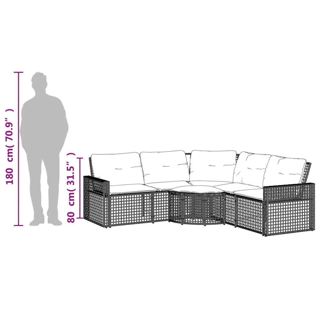 Divano da Giardino a L con Cuscini e Pouf Nero in Polyrattan 365893
